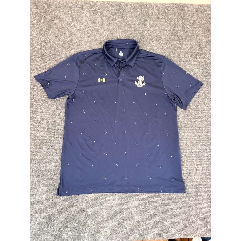 Mens Under Armour Polo Shirt Blue Large US Navy Anchor Embroidery